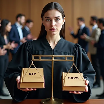 Sędzina gry słownej porównująca na wadze autorytatywne słowniki OSPS i SJP dla poocoo.pl