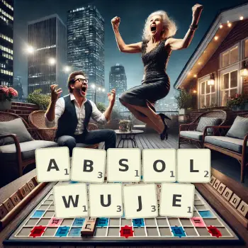 Kreatywna ilustracja do gry w Scrabble ze słowem ABSOLWUJE ułożonym z płytek na planszy.