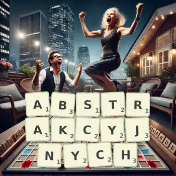 Kreatywna ilustracja do gry w Scrabble ze słowem ABSTRAKCYJNYCH ułożonym z płytek na planszy.