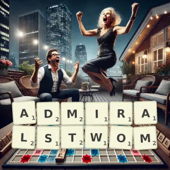 Kreatywna ilustracja do gry w Scrabble ze słowem ADMIRALSTWOM ułożonym z płytek na planszy.
