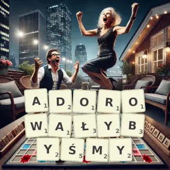 Kreatywna ilustracja do gry w Scrabble ze słowem ADOROWAŁYBYŚMY ułożonym z płytek na planszy.