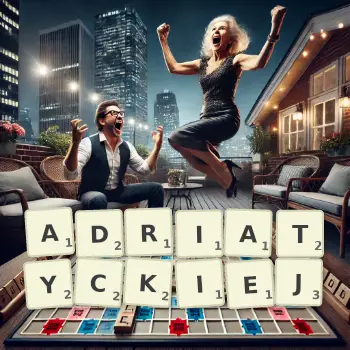 Kreatywna ilustracja do gry w Scrabble ze słowem ADRIATYCKIEJ ułożonym z płytek na planszy.