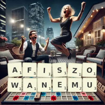 Kreatywna ilustracja do gry w Scrabble ze słowem AFISZOWANEMU ułożonym z płytek na planszy.