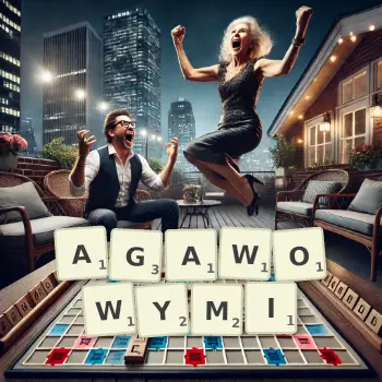 Kreatywna ilustracja do gry w Scrabble ze słowem AGAWOWYMI ułożonym z płytek na planszy.