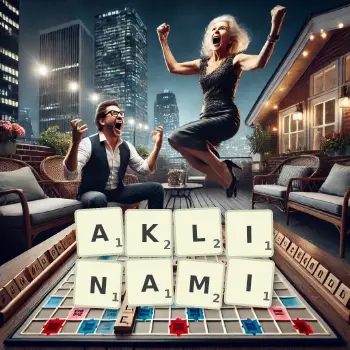 Kreatywna ilustracja do gry w Scrabble ze słowem AKLINAMI ułożonym z płytek na planszy.