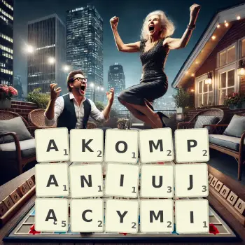 Kreatywna ilustracja do gry w Scrabble ze słowem AKOMPANIUJĄCYMI ułożonym z płytek na planszy.