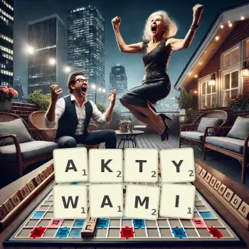 Kreatywna ilustracja do gry w Scrabble ze słowem AKTYWAMI ułożonym z płytek na planszy.