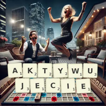 Kreatywna ilustracja do gry w Scrabble ze słowem AKTYWUJECIE ułożonym z płytek na planszy.