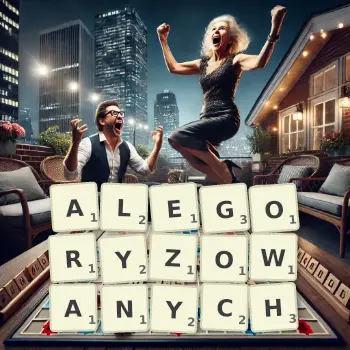 Kreatywna ilustracja do gry w Scrabble ze słowem ALEGORYZOWANYCH ułożonym z płytek na planszy.