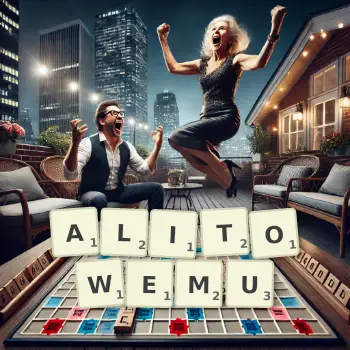 Kreatywna ilustracja do gry w Scrabble ze słowem ALITOWEMU ułożonym z płytek na planszy.