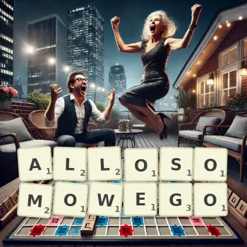 Kreatywna ilustracja do gry w Scrabble ze słowem ALLOSOMOWEGO ułożonym z płytek na planszy.