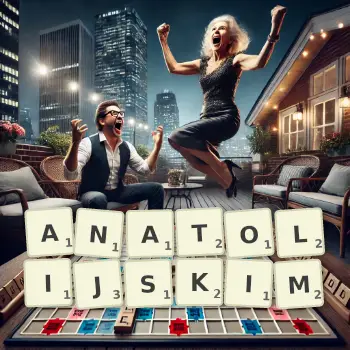 Kreatywna ilustracja do gry w Scrabble ze słowem ANATOLIJSKIM ułożonym z płytek na planszy.