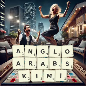 Kreatywna ilustracja do gry w Scrabble ze słowem ANGLOARABSKIMI ułożonym z płytek na planszy.