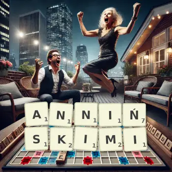 Kreatywna ilustracja do gry w Scrabble ze słowem ANNIŃSKIMI ułożonym z płytek na planszy.