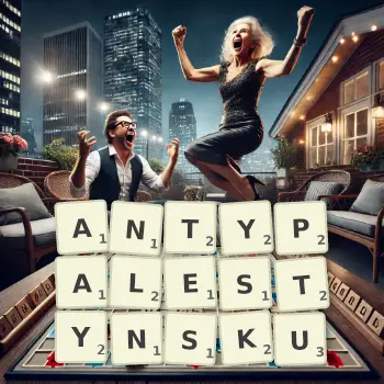 Kreatywna ilustracja do gry w Scrabble ze słowem ANTYPALESTYNSKU ułożonym z płytek na planszy.