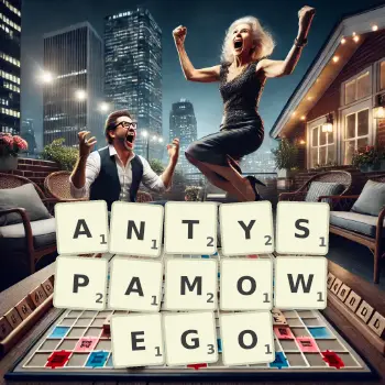 Kreatywna ilustracja do gry w Scrabble ze słowem ANTYSPAMOWEGO ułożonym z płytek na planszy.