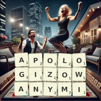 Kreatywna ilustracja do gry w Scrabble ze słowem APOLOGIZOWANYMI ułożonym z płytek na planszy.