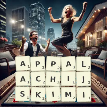 Kreatywna ilustracja do gry w Scrabble ze słowem APPALACHIJSKIMI ułożonym z płytek na planszy.