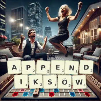 Kreatywna ilustracja do gry w Scrabble ze słowem APPENDIKSÓW ułożonym z płytek na planszy.