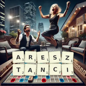 Kreatywna ilustracja do gry w Scrabble ze słowem ARESZTANCI ułożonym z płytek na planszy.