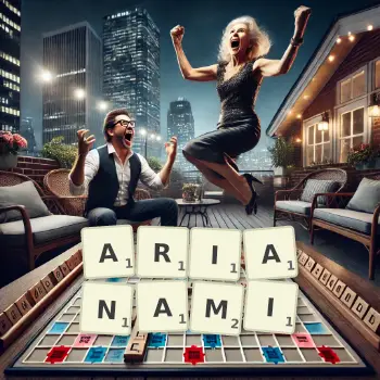 Kreatywna ilustracja do gry w Scrabble ze słowem ARIANAMI ułożonym z płytek na planszy.