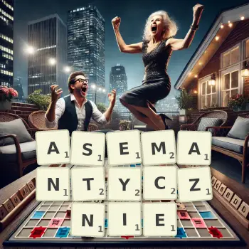 Kreatywna ilustracja do gry w Scrabble ze słowem ASEMANTYCZNIE ułożonym z płytek na planszy.