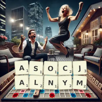 Kreatywna ilustracja do gry w Scrabble ze słowem ASOCJALNYM ułożonym z płytek na planszy.
