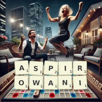 Kreatywna ilustracja do gry w Scrabble ze słowem ASPIROWANI ułożonym z płytek na planszy.