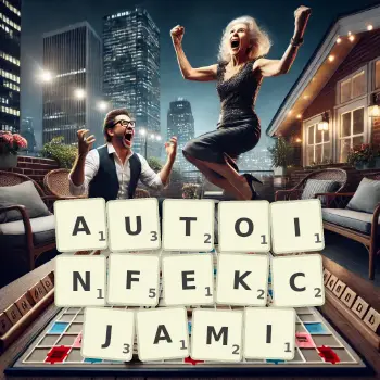 Kreatywna ilustracja do gry w Scrabble ze słowem AUTOINFEKCJAMI ułożonym z płytek na planszy.