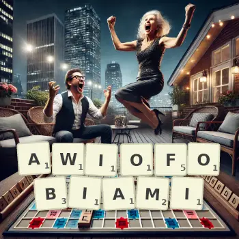 Kreatywna ilustracja do gry w Scrabble ze słowem AWIOFOBIAMI ułożonym z płytek na planszy.