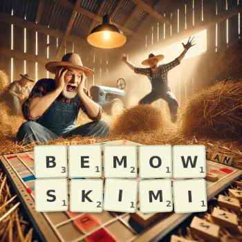 Kreatywna ilustracja do gry w Scrabble ze słowem BEMOWSKIMI ułożonym z płytek na planszy.