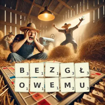 Kreatywna ilustracja do gry w Scrabble ze słowem BEZGŁOWEMU ułożonym z płytek na planszy.