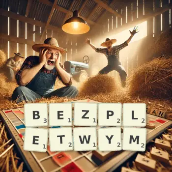 Kreatywna ilustracja do gry w Scrabble ze słowem BEZPLETWYM ułożonym z płytek na planszy.