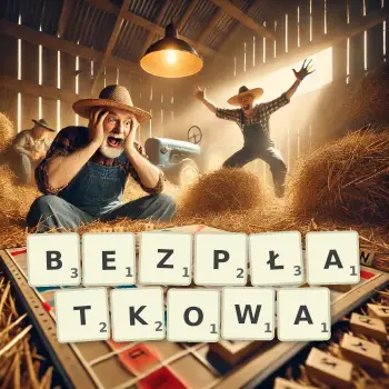 Kreatywna ilustracja do gry w Scrabble ze słowem BEZPŁATKOWA ułożonym z płytek na planszy.