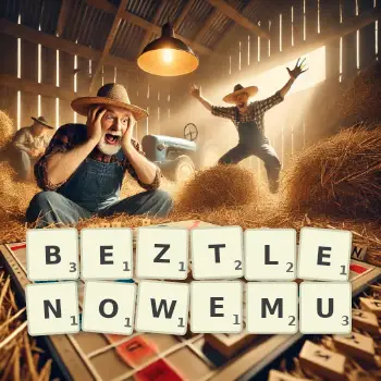 Kreatywna ilustracja do gry w Scrabble ze słowem BEZTLENOWEMU ułożonym z płytek na planszy.