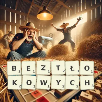 Kreatywna ilustracja do gry w Scrabble ze słowem BEZTŁOKOWYCH ułożonym z płytek na planszy.