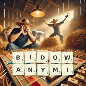 Kreatywna ilustracja do gry w Scrabble ze słowem BIDOWANYMI ułożonym z płytek na planszy.