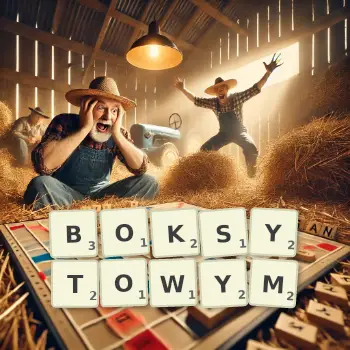 Kreatywna ilustracja do gry w Scrabble ze słowem BOKSYTOWYM ułożonym z płytek na planszy.