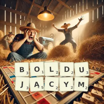 Kreatywna ilustracja do gry w Scrabble ze słowem BOLDUJĄCYM ułożonym z płytek na planszy.