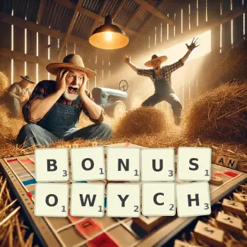 Kreatywna ilustracja do gry w Scrabble ze słowem BONUSOWYCH ułożonym z płytek na planszy.