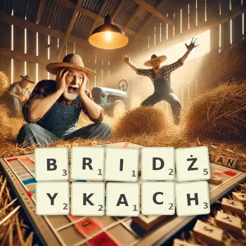 Kreatywna ilustracja do gry w Scrabble ze słowem BRIDŻYKACH ułożonym z płytek na planszy.