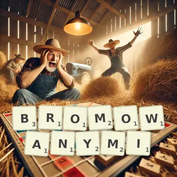 Kreatywna ilustracja do gry w Scrabble ze słowem BROMOWANYMI ułożonym z płytek na planszy.