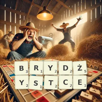 Kreatywna ilustracja do gry w Scrabble ze słowem BRYDŻYSTCE ułożonym z płytek na planszy.