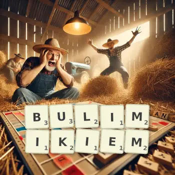 Kreatywna ilustracja do gry w Scrabble ze słowem BULIMIKIEM ułożonym z płytek na planszy.