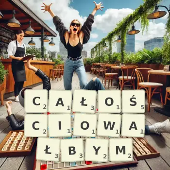 Kreatywna ilustracja do gry w Scrabble ze słowem CAŁOŚCIOWAŁBYM ułożonym z płytek na planszy.