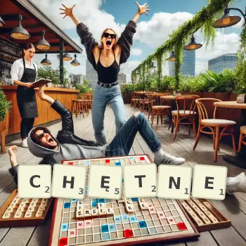 Kreatywna ilustracja do gry w Scrabble ze słowem CHĘTNE ułożonym z płytek na planszy.