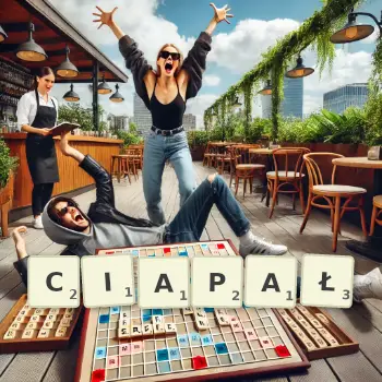 Kreatywna ilustracja do gry w Scrabble ze słowem CIAPAŁ ułożonym z płytek na planszy.