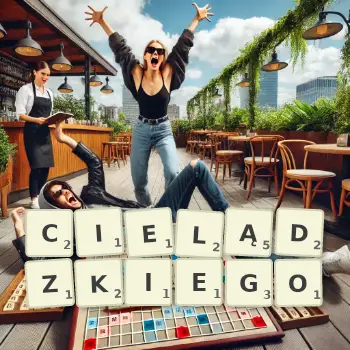 Kreatywna ilustracja do gry w Scrabble ze słowem CIELĄDZKIEGO ułożonym z płytek na planszy.