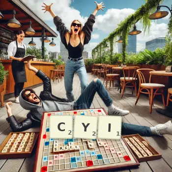 Kreatywna ilustracja do gry w Scrabble ze słowem CYI ułożonym z płytek na planszy.