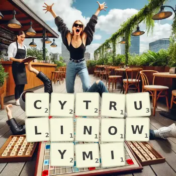 Kreatywna ilustracja do gry w Scrabble ze słowem CYTRULINOWYMI ułożonym z płytek na planszy.